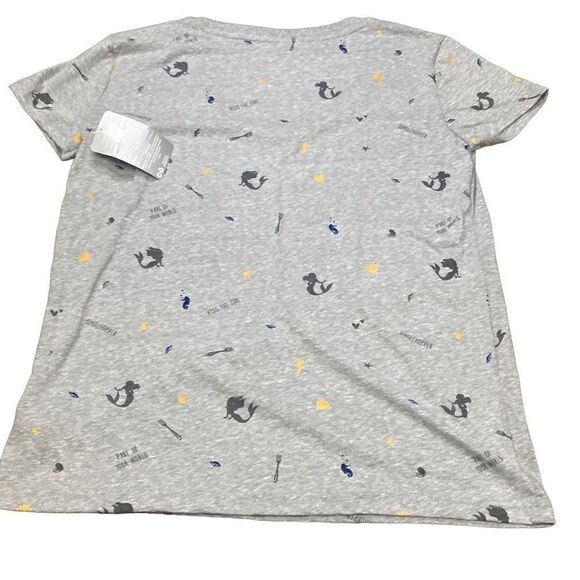 Disney T Shirt Little Mermaid Womens Short Sleeve Grey Ariel Shells Size XS READ - Picture 2 of 6